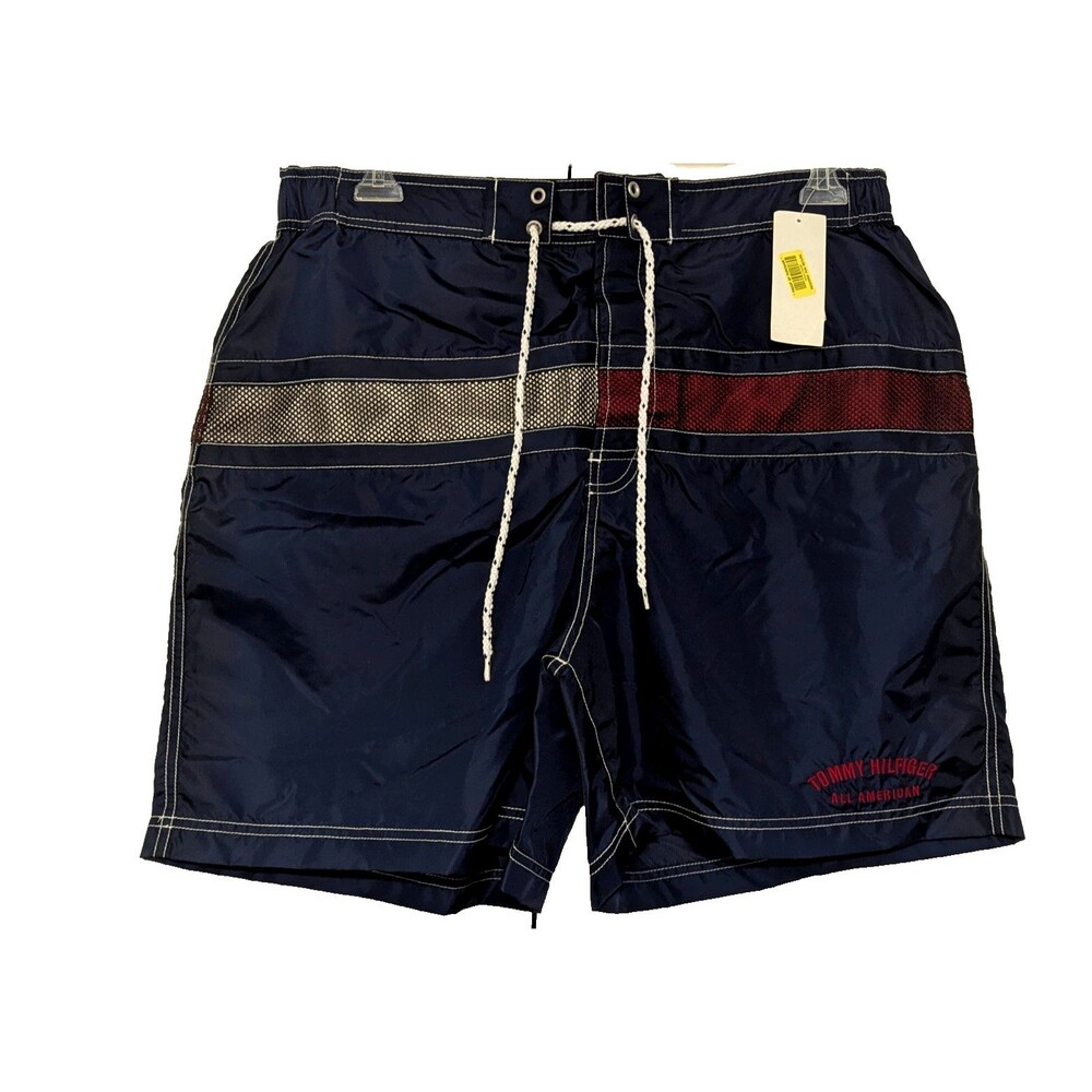 Vintage Tommy Hilfiger All American Swim Trunks Men XL Navy Y2K NWT  Deadstock